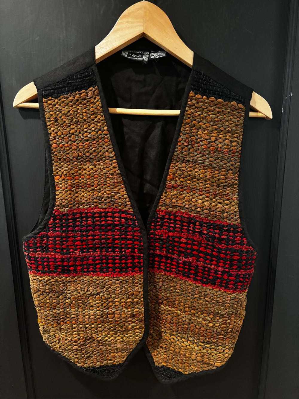 Vintage AJ Woven Genuine Leather Boho Vest Multicolor Patchwork Size Small